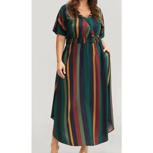 NWT BloomChic Multi-Stripe Wrap Maxi Dress Green 1X